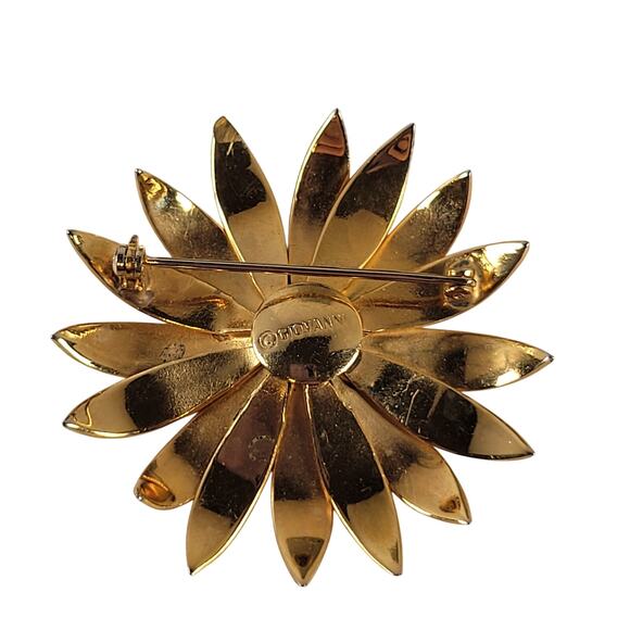 Vintage Giovanni Gold Tone Flower Brooch Pin Signed Retro Floral Jewelry - Picture 6 of 6
